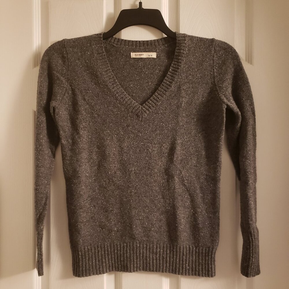 Old Navy Women's Heather Gray V-Neck Sweater Long Sleeve Cotton Blend Size Small